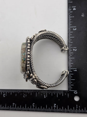 Huge Vintage Oscar Alexius Turquoise Sterling Silver Cuff Bracelet Navajo Signed
