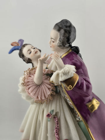 Unterweissbach Dresden Lace Dancing Couple Figurine Large German Porcelain