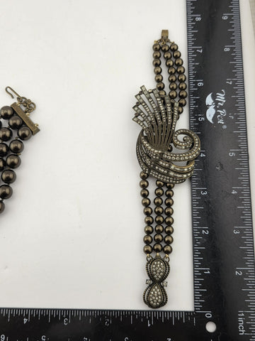 Rare Vintage Heidi Daus Statement Necklace & Bracelet, Chunky Black Faux Pearls