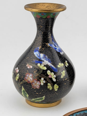 Gorgeous Assortment Of Mid Century  Cloisonne Including 2 VASES & 1 Plate.