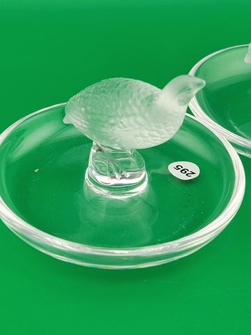 Set Of 2 Lalique Crystal Glass Partridge Quail Bird Ring Holder Trinket Dish