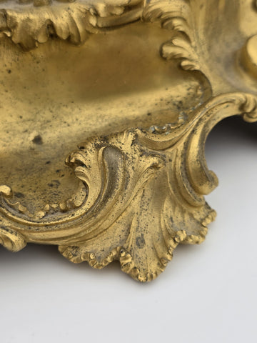 Antique 19th C French Louis XV Rococo Ornate Gilt Bronze Ormolu Inkwell Inkstand