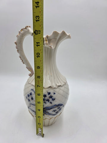 Antique 19th C Royal Worcester 1892 Porcelain Blue & Gold Floral Relief Pitcher
