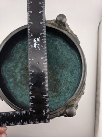 Hittite Artefacts, Hand Hammered Copper Bowl Pot with 3 Brass Hittite Sirens.