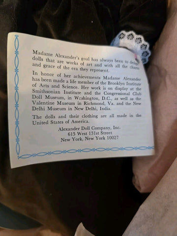 NEW MADAME ALEXANDER JANE FINDLAY DOLL TAG 1509 FIRST LADIES OF THE US BOX 14"