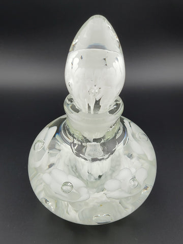 Vintage Joe St. Clair Art Glass Perfume bottle White Flowers Paper Weight Style