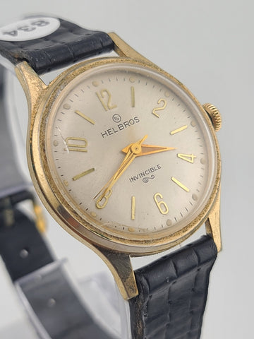 Helbros "Invincible" 34mm Beige Dial Gold Plated Manual Wind Men Watch. Working.
