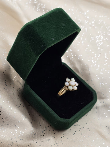 Private: Antique 10K Solid Gold Natural Opal Cluster Ring Floral Estate Size.