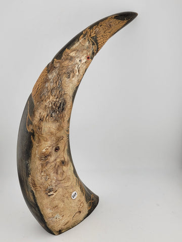 19th Cent. Antique Handcarved Asian Buffalo horn with dragon and Tiger Carvings.