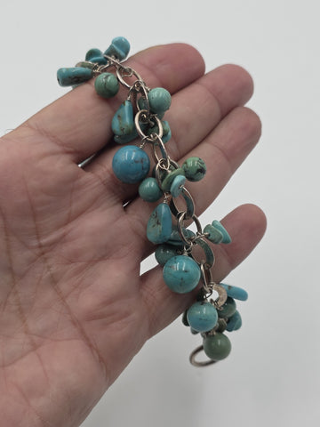 Vtg Sterling Silver 925 Turquoise Cluster Charm Bracelet Artisan Southwest 8"