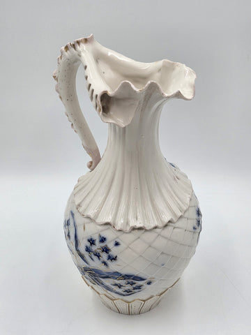 Antique 19th C Royal Worcester 1892 Porcelain Blue & Gold Floral Relief Pitcher