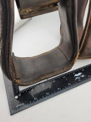Antique Horse Western Stirrups Saddle Tack Floral Handmade Leather Covered Pair