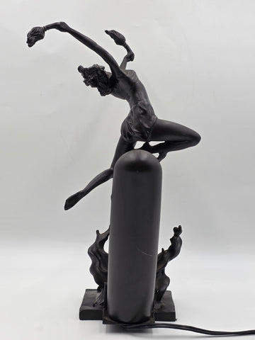 ANTIQUE ART DECO BRONZE STATUE SCULPTURE LADY FLAME LEAPER FERDINAND PRIESS LAMP
