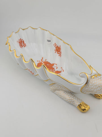 RARE HEREND HAND PAINTED DRAGON DISH #7760 - 11 1/4" LONG Signed By Vecsey Tamas