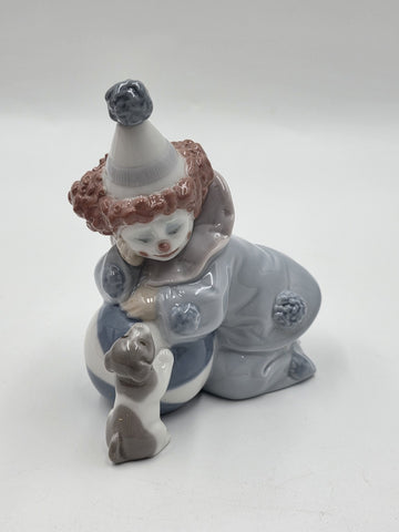 Lladro 5278 “Pierrot w/ Puppy & Ball" Kneeling Clown Dog Figurine Spain W Box