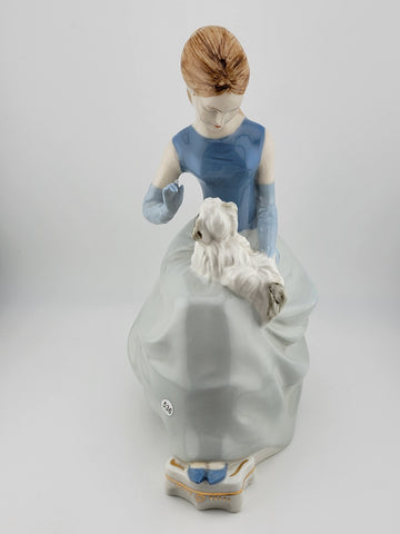 Vintage Collectible Royal Dux Seated Lady W Dog Porcelain Figurine Bohemia 10"