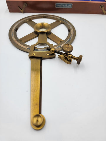 Rare 6" single arm protractor by Tamaya, Japan W Original Wooden Case & 12x Loop