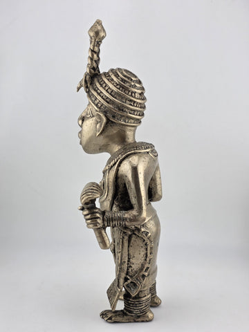 Rare Set Of 3 Monumental 19th C African Benin Oba Warrior Bronze Sculptures