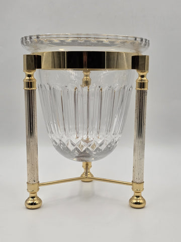 Design Guild Crystal Champagne Chiller Vertical Cut with Stand Brass Barware