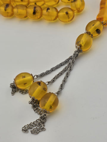Vintage 33 Beaded Amber Islamic Prayer Beads Misbaha Tasbih Large Cognac.
