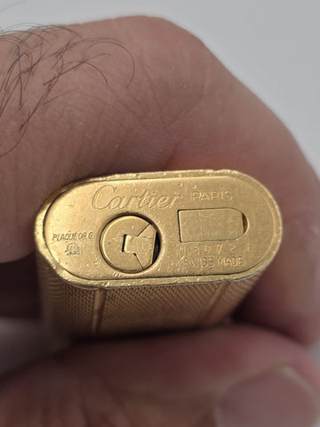 Vintage Cartier Paris Gold Tone Guilloche Flip Top Lighter Swiss Made 18072E