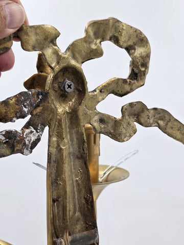 Pair Vintage Louis XVI Style French Ormolu Brass Wall Sconces w/ Etched Glass.