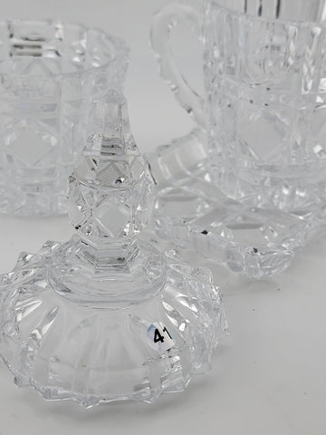 Vintage Heavy Lead Crystal Creamer Sugar And Tray Eloquent Top Quality. No Chips