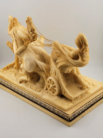 Vintage Santini Italy Figure Roman Gladiator Chariot and Horses Statue. Signed