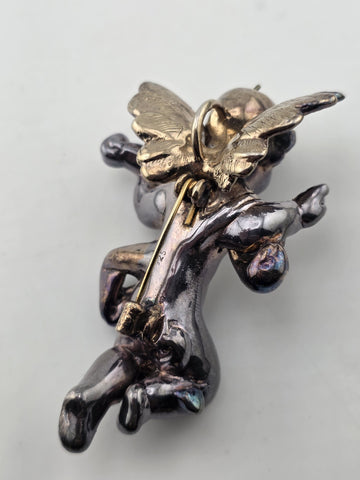 VINTAGE STERLING 925 ANGEL/CHERUB WITH WINGS PIN/19.3 GRAMS!
