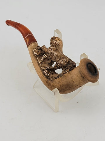 Antique 1920's French Dog Meerschaum & Amber Cigarette Holder W Original Case.