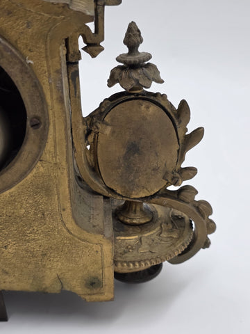 Private: 19th Century Brass & Porcelain Mantel Clock w Eight Day Movement. Works
