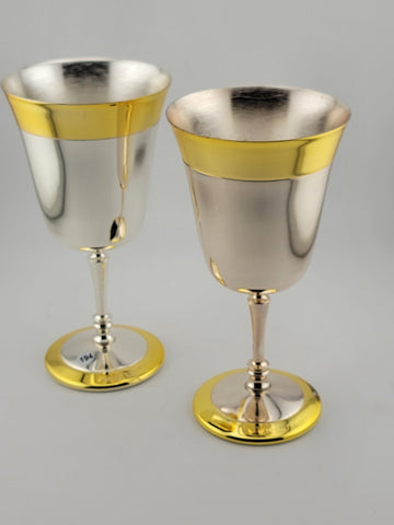 2 Collectible Mary Kay Gold & Silver Metal Goblet Cup Glasses Drinking Good Cond