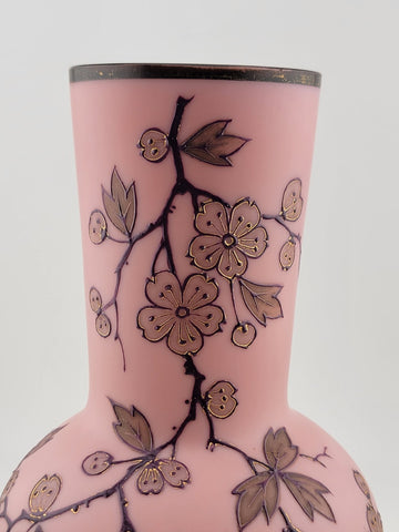 Rare Collectible PK Poschinger Krystallie Antique Burmese glass  Pink vase.