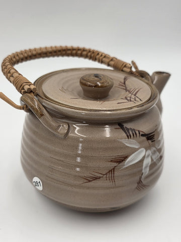 Vintage Japanese Ceramic Tea Set Bamboo Motif Teapot & 6 Cups Stoneware. VG Cond