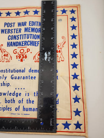 EXTREMELY RARE POST WAR ED. WEBSTER MEMORIAL CONSTITUTION HANKERCHIEF 1944 GOP