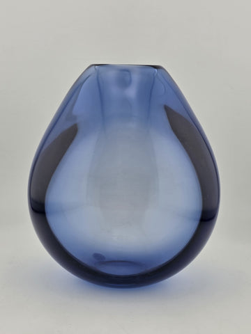 Vtg Handblown Blue Glass Drop Vase by Per Lütken for Holmegaard, 1960s. Signed.