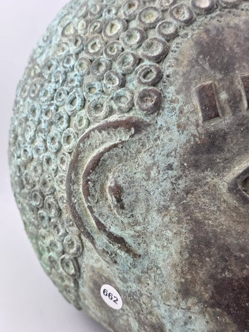 Antique African Nigerian Benin Bronze Large Bust  Statue Primitive Tribal Art.