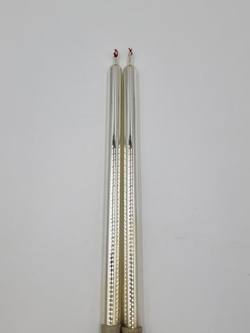 2 Mercury Glass Candlesticks Silver with Flame Tops Vintage. Good Condition.