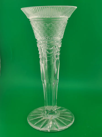 Rare William Yeoward Crystal 8" Trumpet Bud Vase Diamond Cut Fluted Rim England