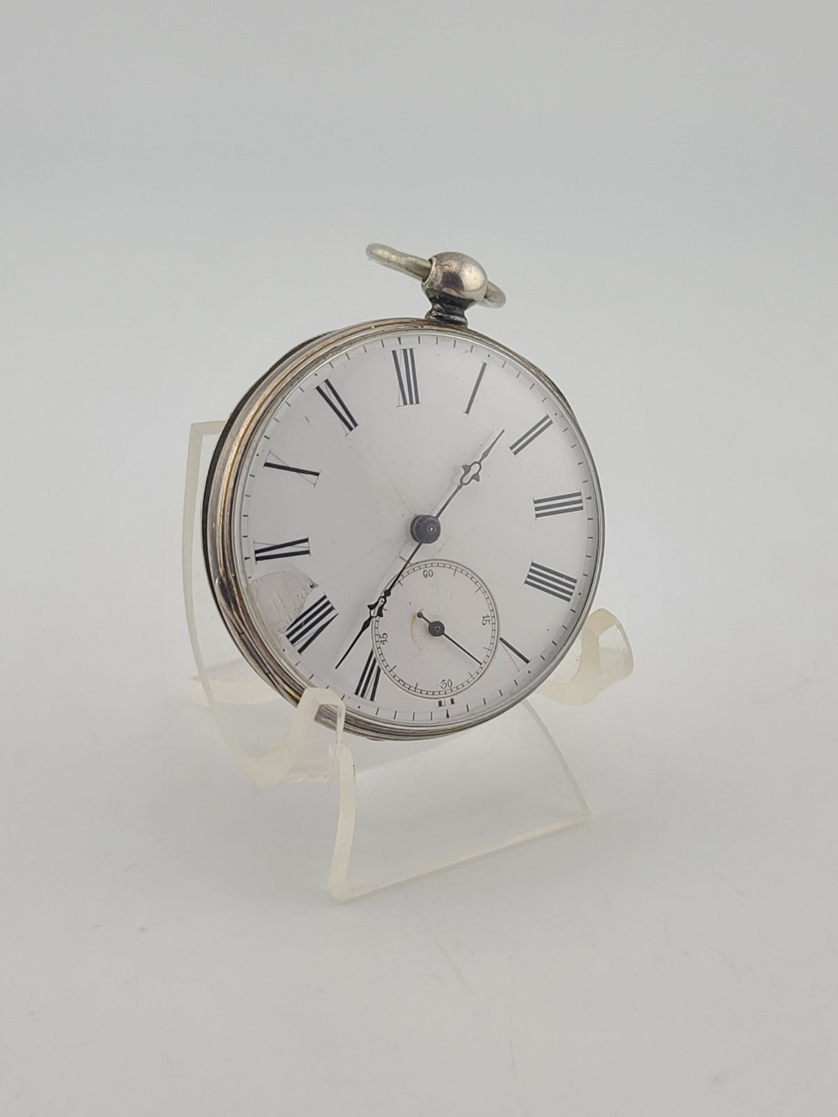 Antique C1890's Swiss Key Wind Pocket Watch Roman Dial Silver Case. Works. Read.