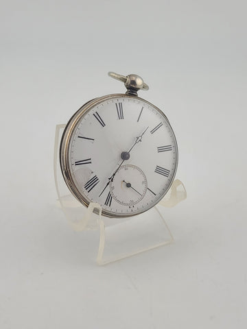Antique C1890's Swiss Key Wind Pocket Watch Roman Dial Silver Case. Works. Read.