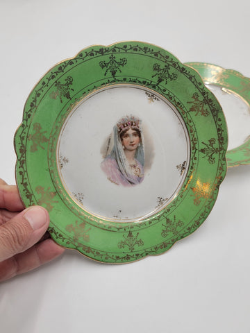 Set Of 3 19th C Antique Carlsbad Austria Porcelain Portrait Cabinet Plate 6.5 in