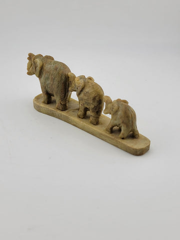 HAND CARVED GREEN JADITE  3 ELEPHANTS MINIATURE SCULPTURE 2 In X 5 In