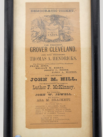 Rare Democratic Ticket President Grover Cleavland New Hampshire 1884 Election