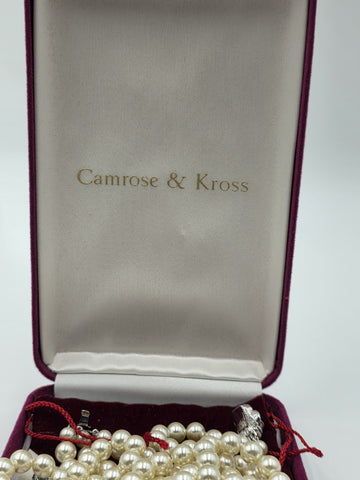 Vtg Long CAMROSE + KROSS JACQUELINE KENNEDY JBK 3 STRAND GLASS PEARL NECKLACE