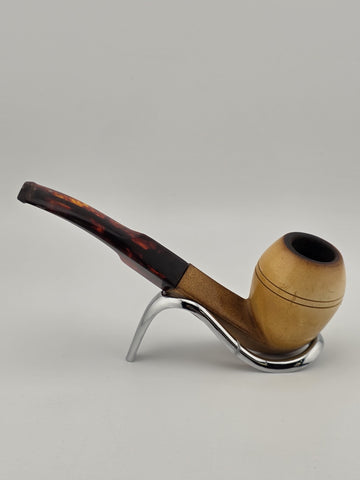 Antique Collectible Meerschaum Pipe Smooth Billiard w Case & Amber Lucite Stem