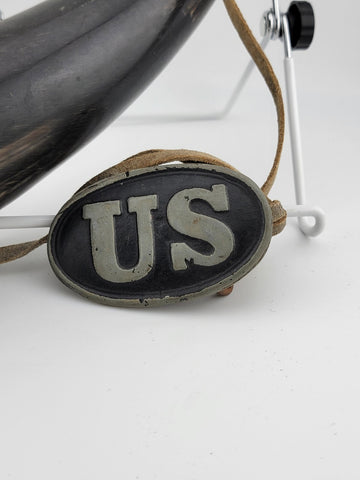 Original Pre-WW1 US Military Large Black Powder Horn & Belt Buckle