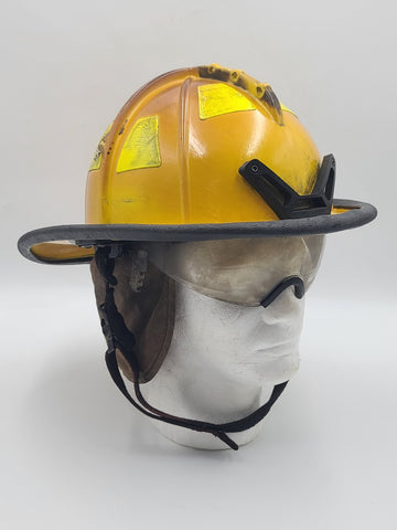 MSA Cairns 1044 2015 Yellow Firefighter Helmet Front Visor. Seen Fire Action.