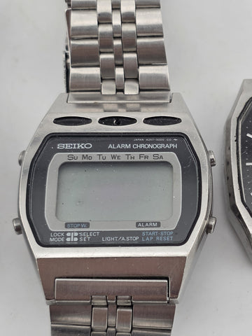 Rare Vtg Seiko Lot Of 5 Collector World Digital Timer Alarm Quartz Watches Read