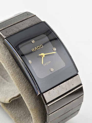 Vintage Rado Diastar Diamond Ladies Quartz Analog Watch Square Black Japan Works